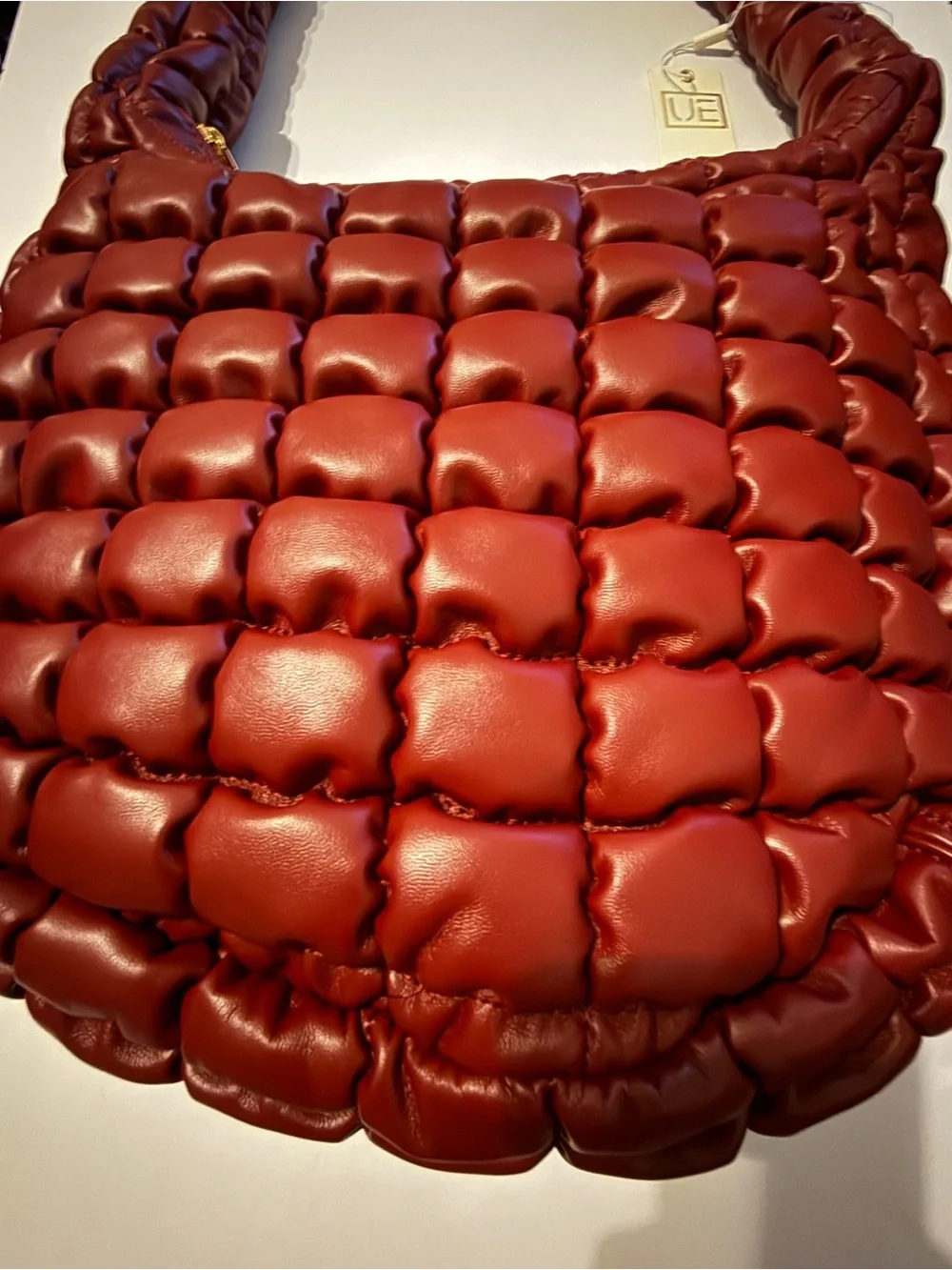 NWT Urban Expressions Quilted Puffer Hobo Bag Burgundy Oxblood Vegan Leather